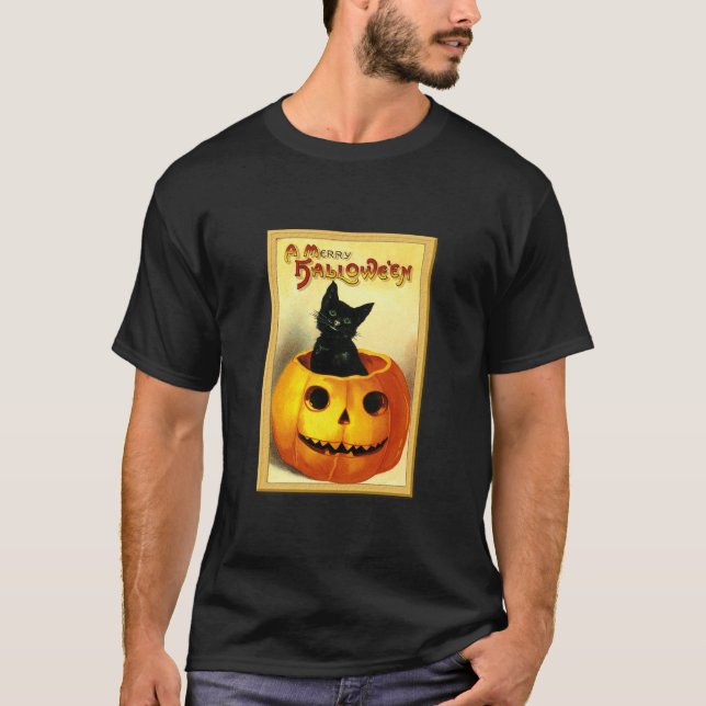T-shirt Halloween Kitty assis à Jack-o'-lantern (Devant)