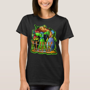 T-shirt Halloween Lady Scarecrow Citrouille Head RIP Bats