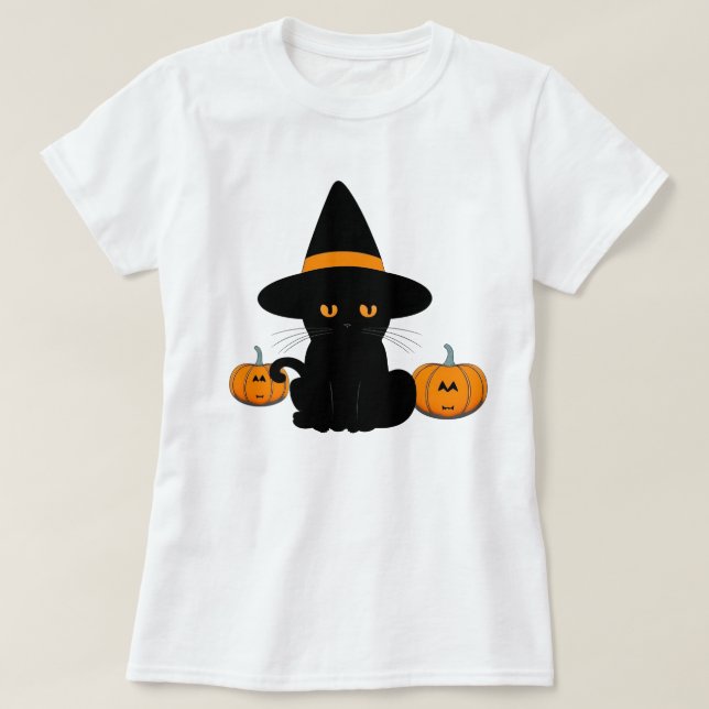 T-shirt Halloween mignonette Cartoon amis, Chat bébé noir (Design devant)