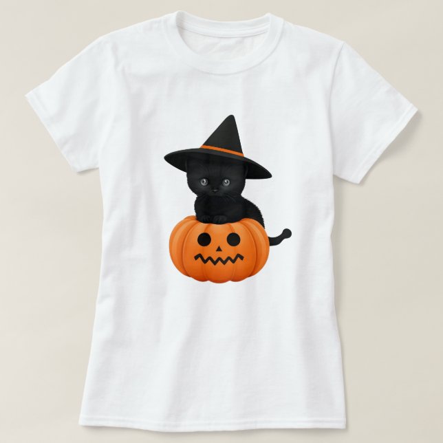 T-shirt Halloween mignonette Cartoon amis, Chat bébé noir (Design devant)