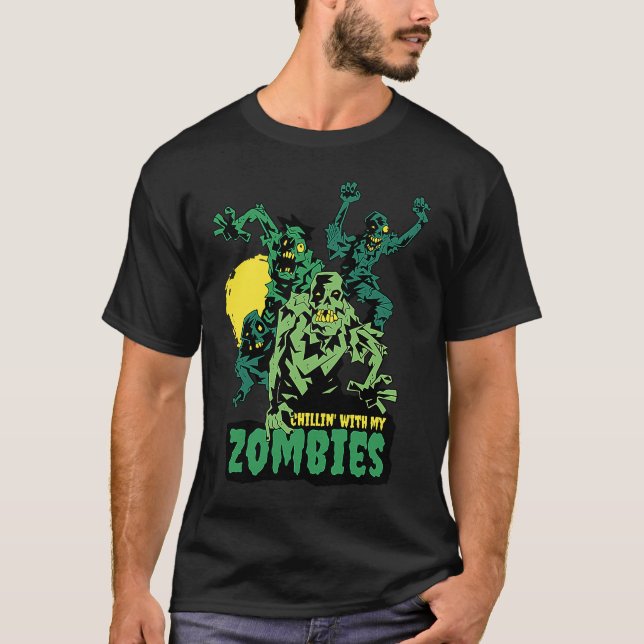 T-shirt Halloween Monster Zombie Chilling avec mes Zombies (Devant)