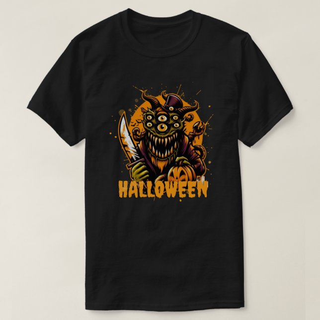 T-shirt Halloween - Monstre d'horreur avec de nombreux yeu (Design devant)