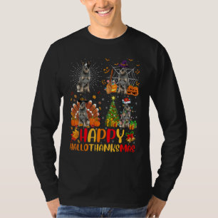 T-shirt Halloween Noël Chien Heeler Bleu Hallothanksma