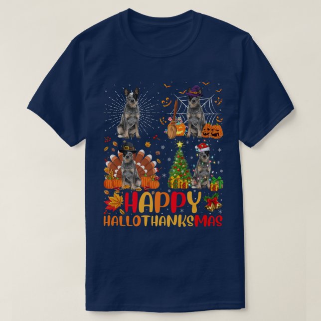 T-shirt Halloween Noël Funky Blue Heeler Chien Hallotha (Design devant)