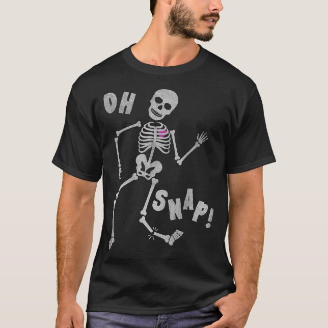 T-shirt Halloween Oh Snap Skeleton Broken Leg Graphisme (Devant)