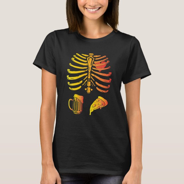 T-shirt Halloween Papa Skeleton Pizza Bière Grossesse drôl (Devant)