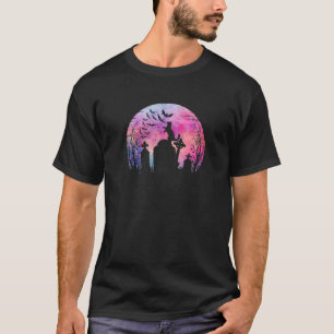 T-shirt Halloween Pleine lune Aquarelle Chat Sur Un Graves