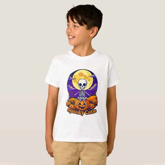 T-shirt Halloween pour enfants, mignon squelette e (Devant entier)