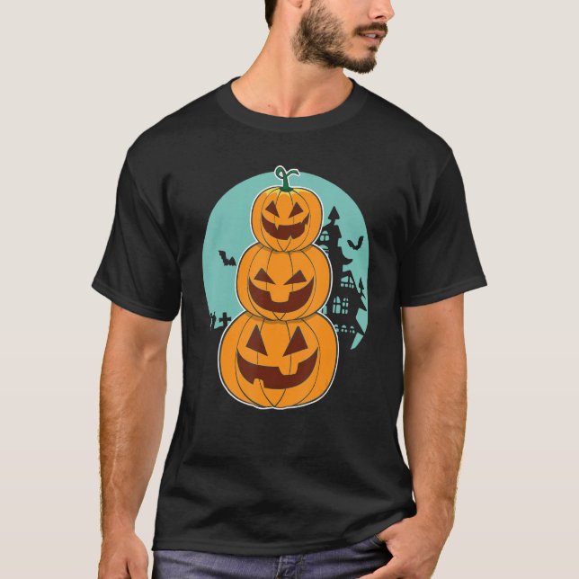 T-shirt Halloween Pumpkin And Cute Totem With Jack o lante (Devant)