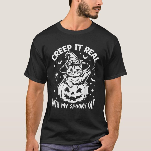 T-shirt Halloween Pumpkin Creep It Real with My Spooky Cat (Devant)
