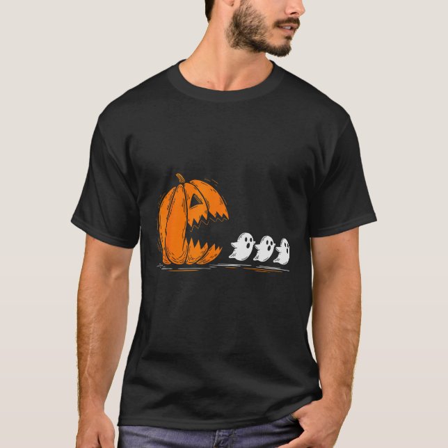 T-shirt Halloween Pumpkin Eating Ghosts Funny Soky Costume (Devant)