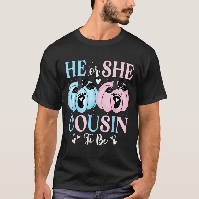 T-shirt Halloween Pumpkin Gender Reveal He Or She Cousin T (Devant)