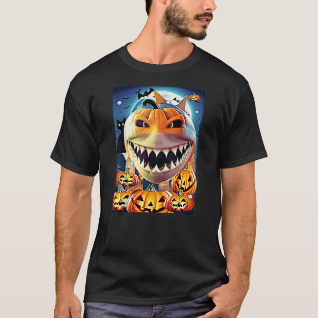 T-shirt Halloween Pumpkin Shark Bite Animal Costume (Devant)