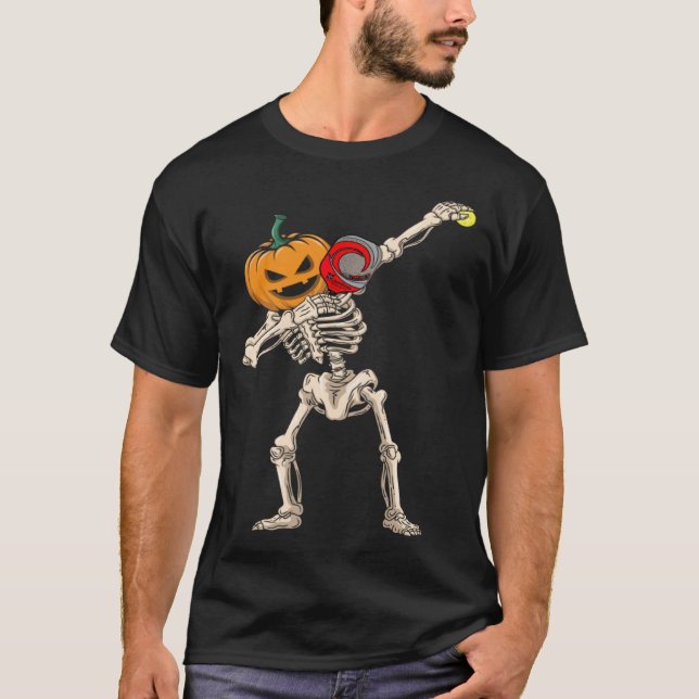 T-shirt Halloween Pumpkin Skeleton Pickleball Dabbing (Devant)