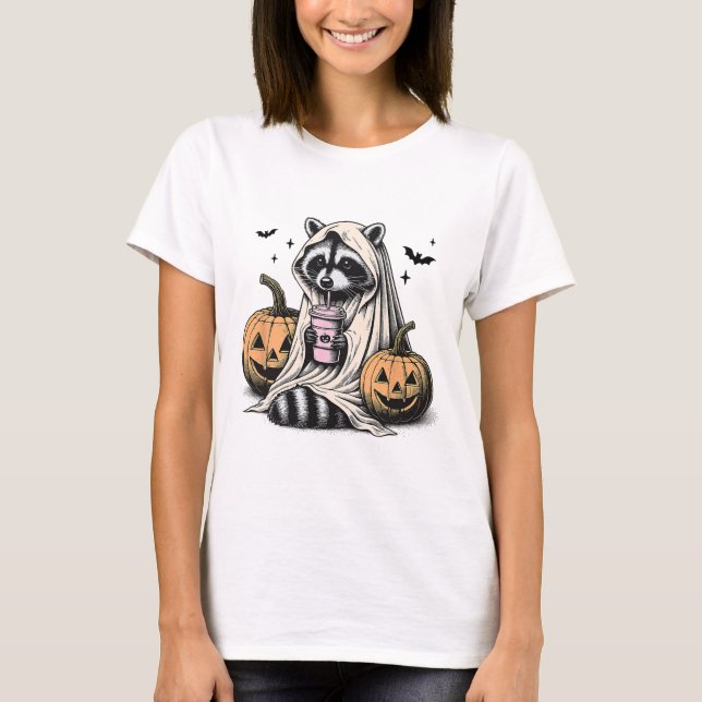T-shirt Halloween Raccoon Ghost (Devant)