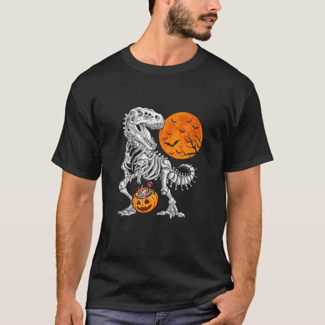 T-shirt Halloween S Pour Garçons Enfants Dinosaure Squelet (Devant)
