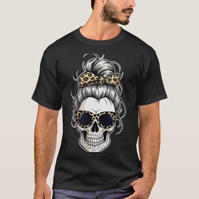 T-shirt Halloween Shirt For Women Skull , Leopard  (Devant)
