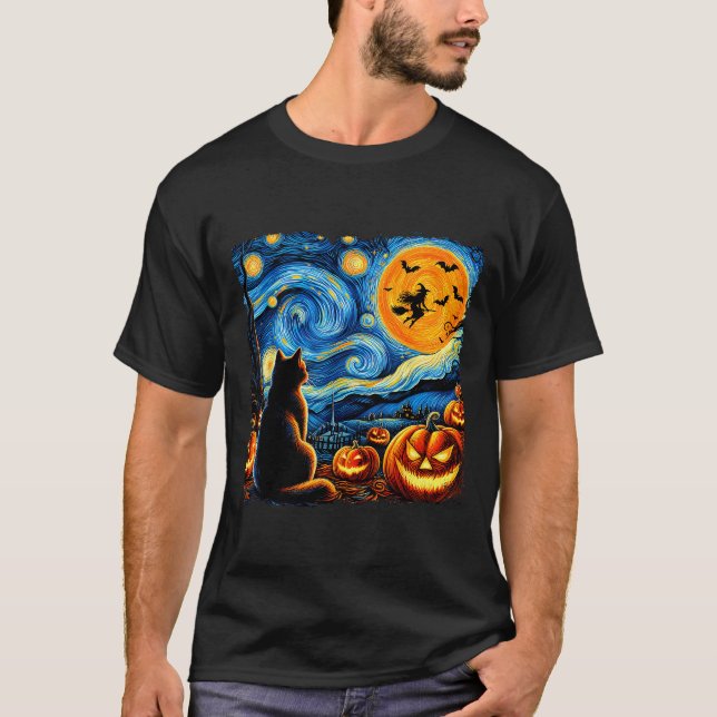 T-shirt Halloween Shirt Men Women Black Cat Pumpkins Bats  (Devant)