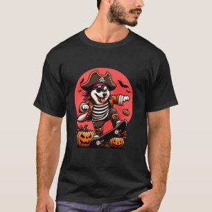 T-shirt Halloween Sibérie Husky Pirate Skateboard Éffrayan
