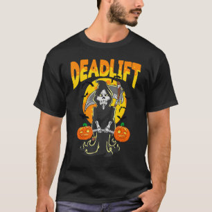 T-shirt Halloween Skeleton Deadlifter Bodybuilder Exercice