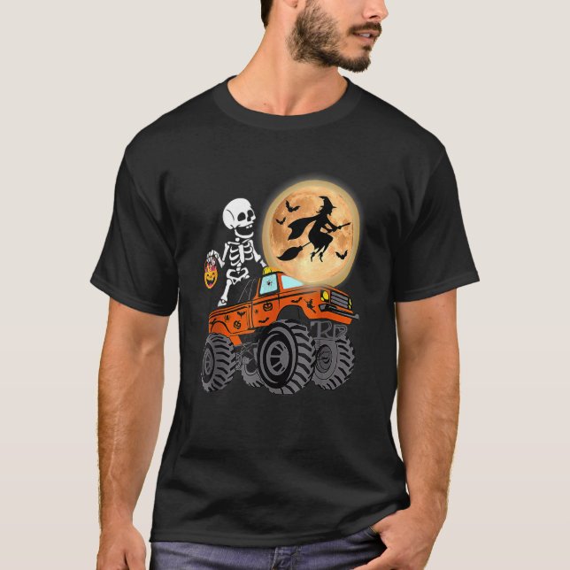 T-shirt Halloween Skeleton équitation Monster Truck Costum (Devant)