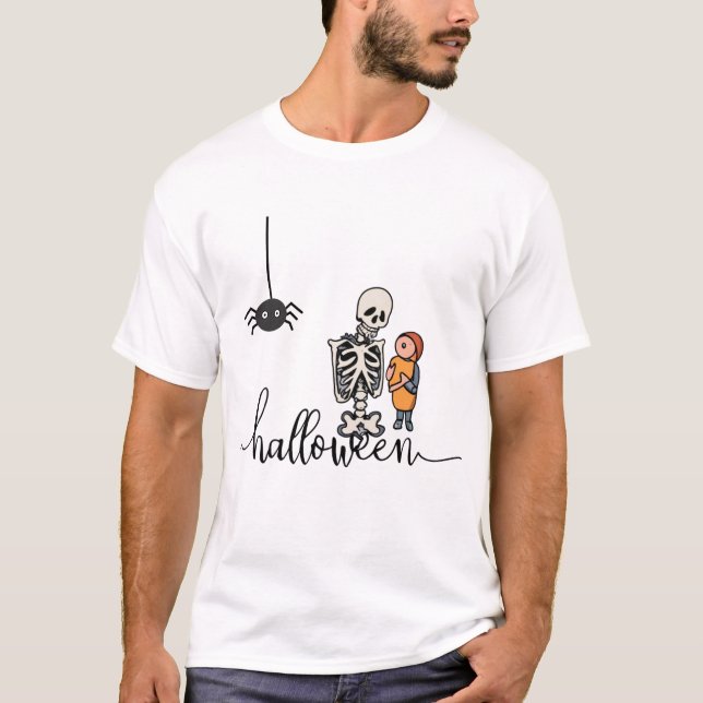 T-shirt Halloween Skeleton et un garçon (Devant)