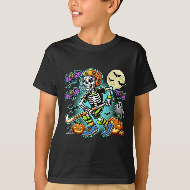 T-shirt Halloween Skeleton Field Hockey  (Devant)