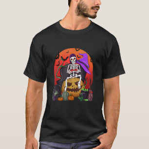 T-shirt Halloween Skeleton Gamer With Controller Graveyard