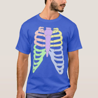 T-shirt Halloween Skeleton Rib Cage Tee Pastel Rainbow Cos