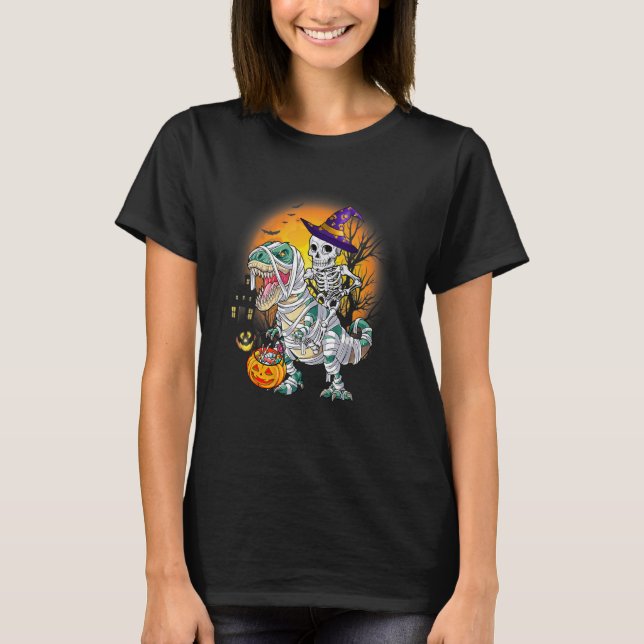 T-shirt Halloween Skeleton Riding Mummy Dinosaur Rex  Pump (Devant)
