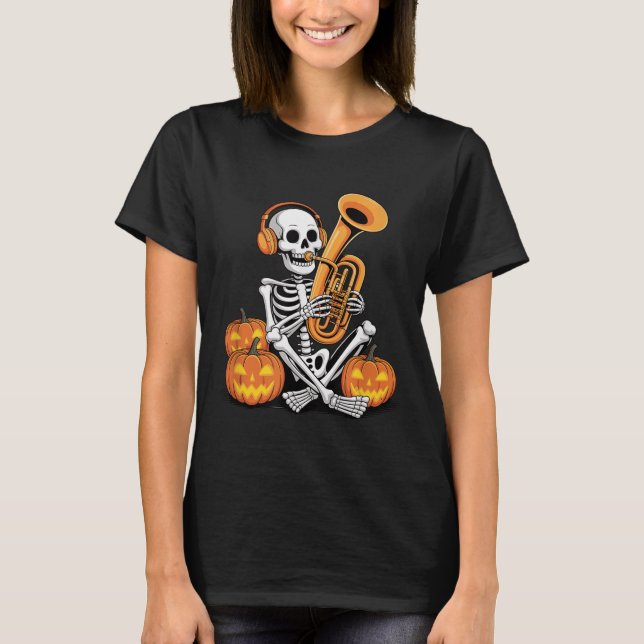 T-shirt Halloween Skeleton Tuba Tubist  (Devant)