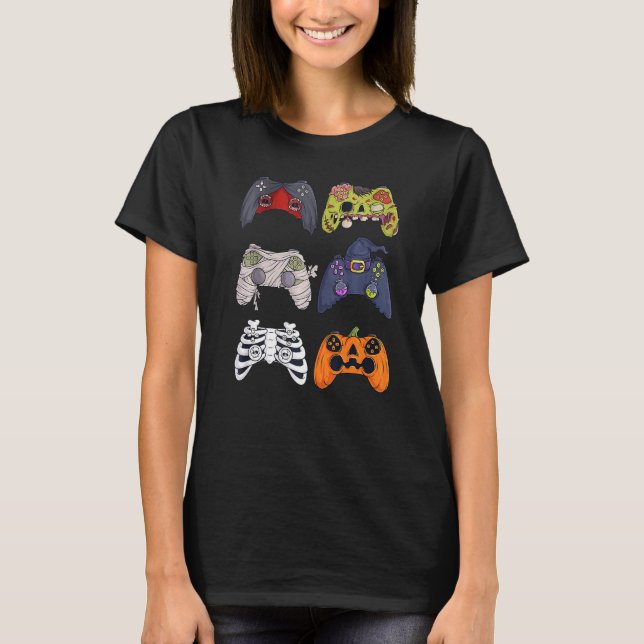 T-shirt Halloween Skeleton Zombie Gaming Controllers Mummy (Devant)