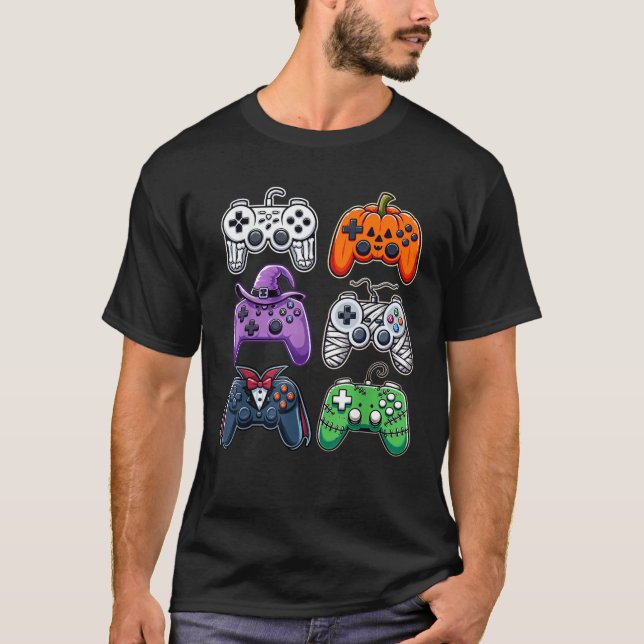 T-shirt Halloween Skeleton Zombie Gaming Controllers Mummy (Devant)