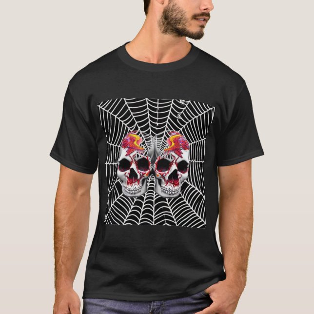 T-shirt Halloween Skuls et web (Devant)