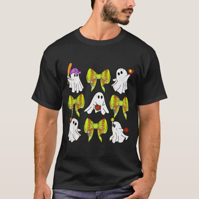 T-shirt Halloween Softball Ghosts Softball Daughter Girls  (Devant)