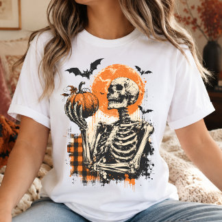 T-shirt Halloween | Squelette Effrayant Rétro et Citrouill