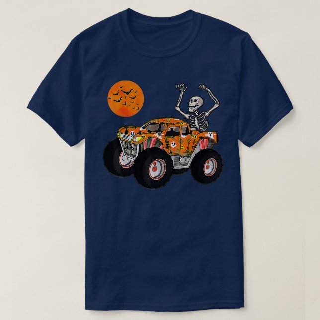 T-shirt Halloween Squelette équitation Citrouille Camion G (Design devant)