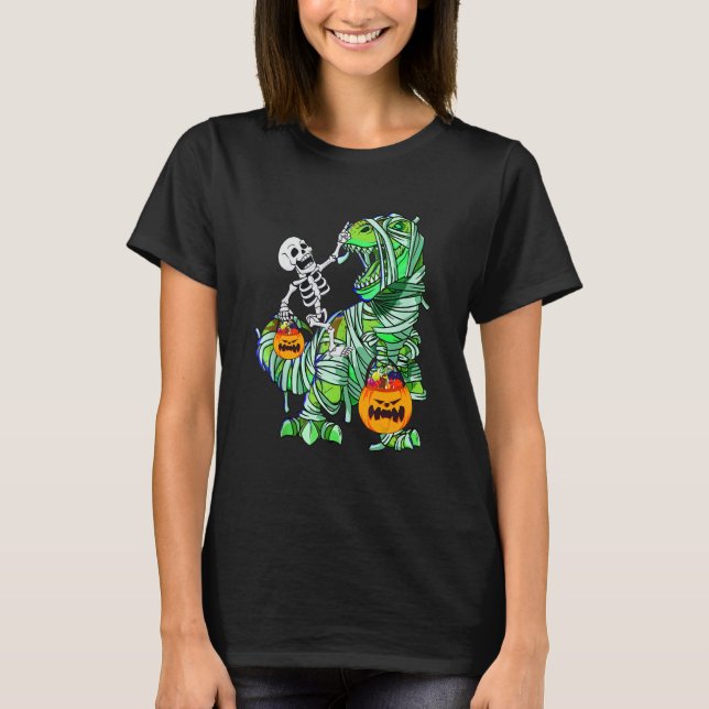 T-shirt Halloween Squelette équitation maman Rex Dinosaur  (Devant)