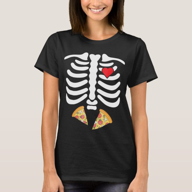T-shirt Halloween Squelette Junk Nourriture Ventre Pizza T (Devant)