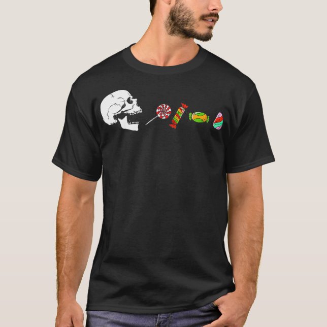 T-shirt Halloween Squelette Mange Bonbon, Drôle Halloween  (Devant)