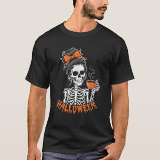 T-shirt Halloween Squelette Messy Bun Café Costume drôle