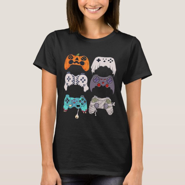 T-shirt Halloween Squelette Zombie Contrôleurs de jeu mama (Devant)
