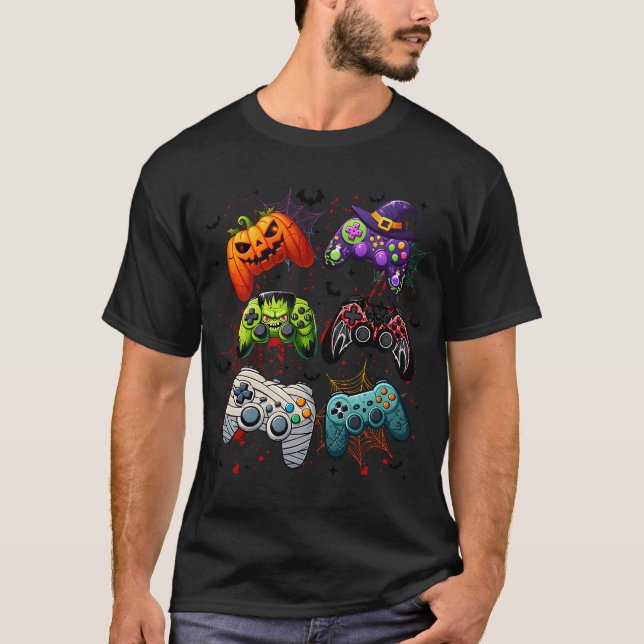 T-shirt Halloween Squelette Zombie Contrôleurs de jeu mama (Devant)