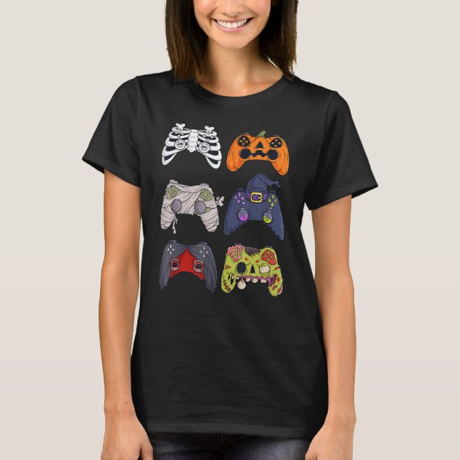 T-shirt Halloween Squelette Zombie Contrôleurs de jeu mama (Devant)