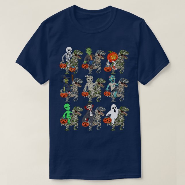 T-shirt Halloween Squelette Zombie équitation maman T Rex  (Design devant)