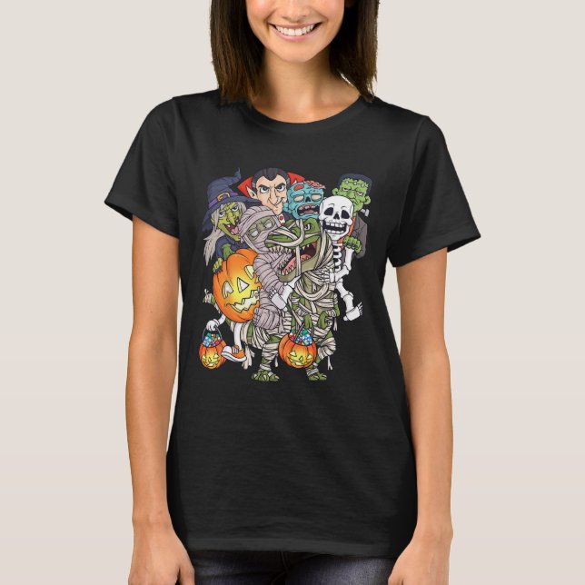 T-shirt Halloween Squelette Zombie équitation maman T Rex  (Devant)