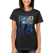T-shirt Halloween Starry Night Black Cat Harris