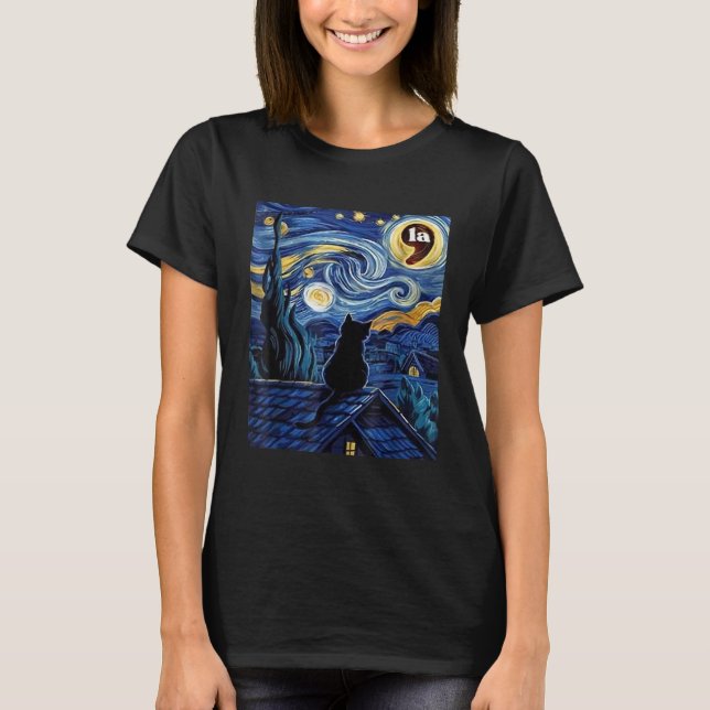 T-shirt Halloween Starry Night Black Cat Harris (Devant)
