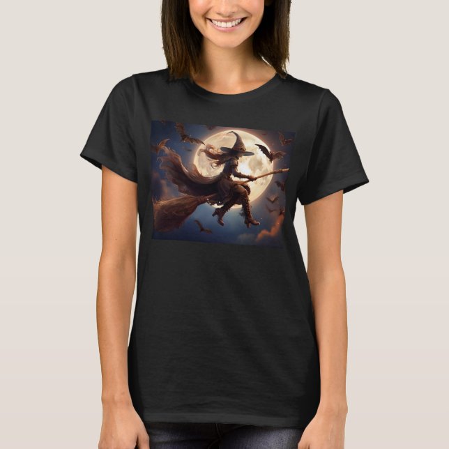 T-shirt Halloween Steampunk Witch Vol au clair de lune (Devant)