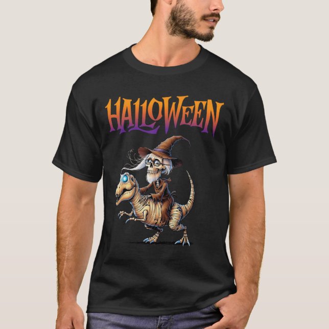 T-shirt Halloween T-rex Skeleton Ride (Devant)